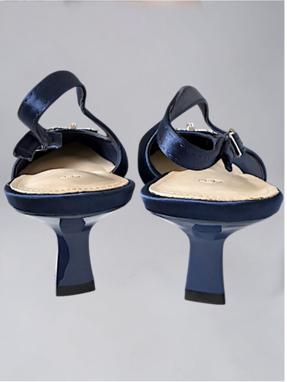 Ophelia Roe Navy Satin Slingback Kitten Heels – Size 11 - Picture 8 of 9